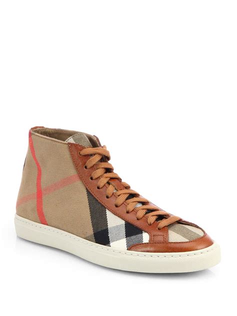 burberry check leather high top trainers|Burberry Sneakers for Women .